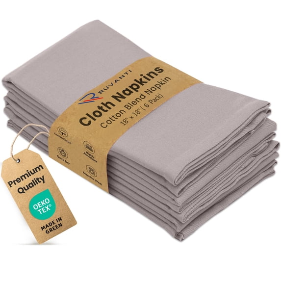 Ruvanti Cloth Napkins Set of 6, 18x18 Inches Napkins Cloth Washable, Soft, Durable, Absorbent, Cotton Blend. Table Dinner Napkins Cloth for Hotel, Lunch, Restaurant, Wedding Parties - Coffee Grey