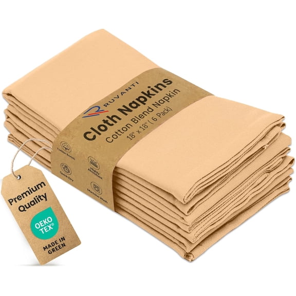 Ruvanti Cloth Napkins Set of 6, 18x18 Inches Napkins Cloth Washable, Soft, Durable, Absorbent, Cotton Blend. Table Dinner Napkins Cloth for Hotel, Lunch, Restaurant, Wedding Parties - Ivory Gold