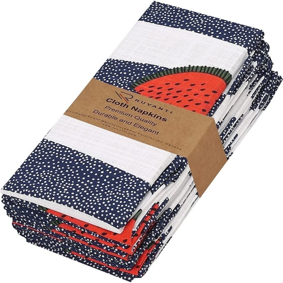 Ruvanti Cloth Napkins Set of 6 Cotton 100%, 18x18 inches Napkins Cloth Washable, Soft, Absorbent. Cotton Napkins for Parties, Christmas, Thanksgiving, Weddings, Dinner Napkins Cloth - Watermelon