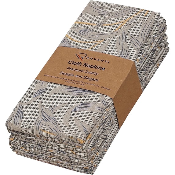Ruvanti Cloth Napkins Set of 6 Cotton 100%, 18x18 inches Napkins Cloth Washable, Soft, Absorbent. Cotton Napkins for Parties, Christmas, Thanksgiving, Weddings, Dinner Napkins Cloth - Leafy