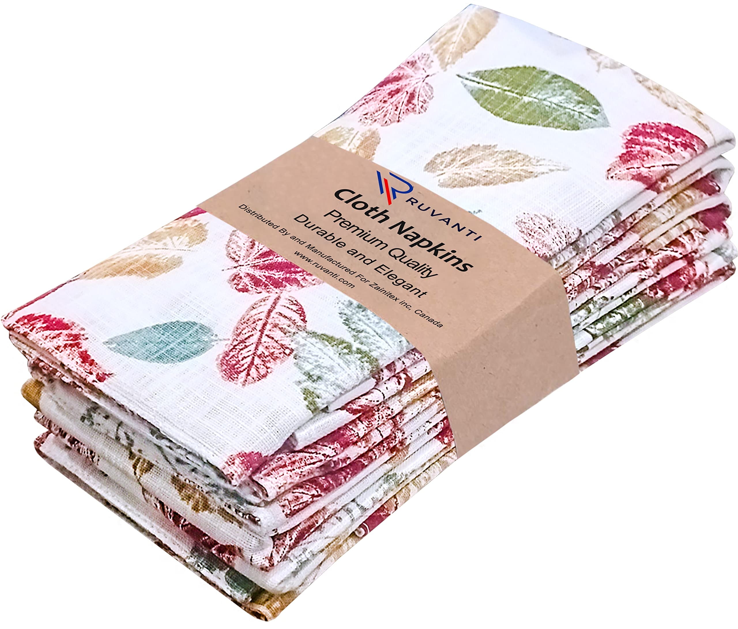 Stamped Leaves 100% Cotton Square Thanksgiving Napkins, Set of 6