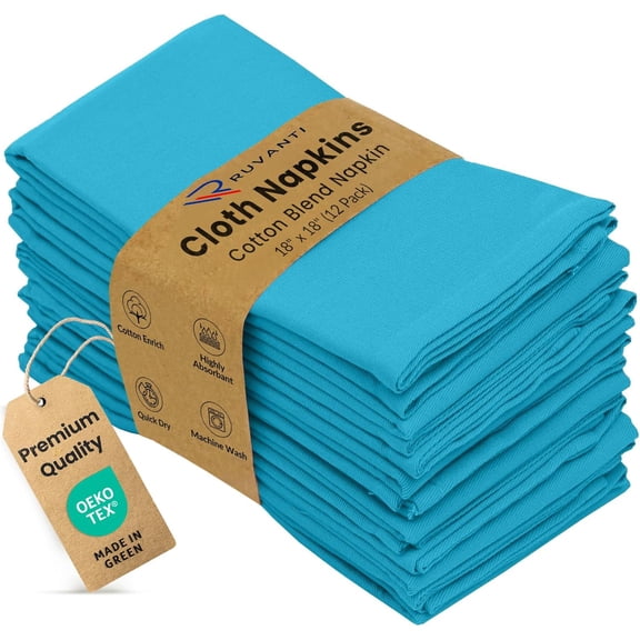 Ruvanti Cloth Napkins set of 12, 18x18 Inches Napkins Cloth Washable, Soft, Durable, Absorbent, Cotton Blend. Table Dinner Napkins Cloth for Hotel, Wedding Event, Parties - Sky Blue