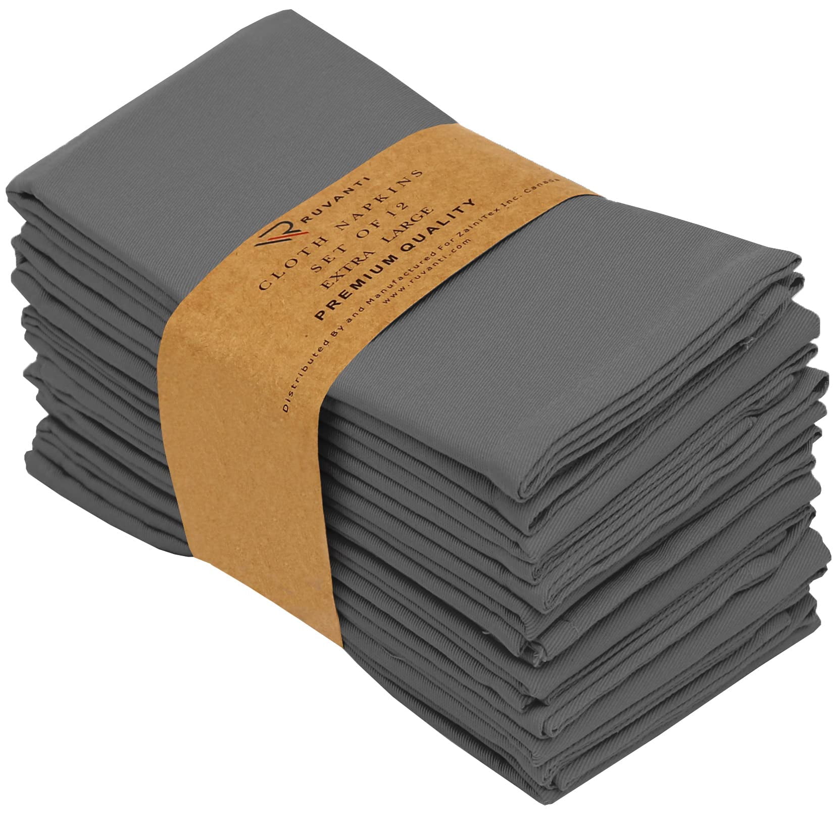 Charcoal Grey Cotton Blend Soft Absorbent Cloth Napkins Set of 12