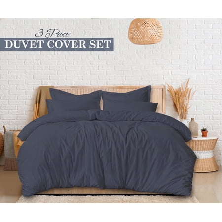 Ruvanti King Size Cotton Duvet Cover Set - Dark Grey, 3 Pieces with Button Closure,106x96 inches