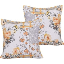 Ruvanti - Dec/Throw Pillow T-200 Satin 100% Cotton - 2 Pack -18"x18"- Cover Only - Patch Work Yellow Design