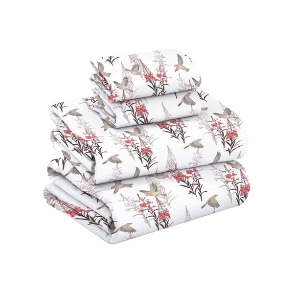 RUVANTI 100% Cotton Flannel Sheets Set - California King - 4 Pcs - Garden Song
