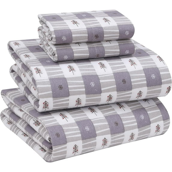 RUVANTI Flannel Sheets California King Size - 100% Cotton Brushed Cal King Bed Sheets Set - Deep Pockets 16 Inches - All Seasons Breathable & Extra Soft - Warm & Cozy, 4 Piece, Snow Stroke