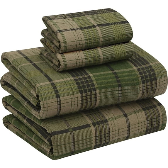 RUVANTI Flannel Sheets California King Size - 100% Cotton Brushed Cal King Bed Sheets Set - Deep Pockets 16 Inches - All Seasons Breathable & Extra Soft - Warm & Cozy, 4 Piece, DNA Plaid