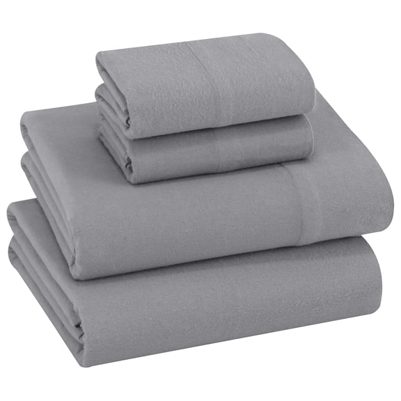 RUVANTI Flannel Sheets Full Size - 100% Cotton Double Brushed Bed Sheets Set, Deep Pockets 16 Inches, All Seasons Breathable & Extra Soft Full Sheets, Warm & Cozy, 4 Piece, Chiseled Stone Gray