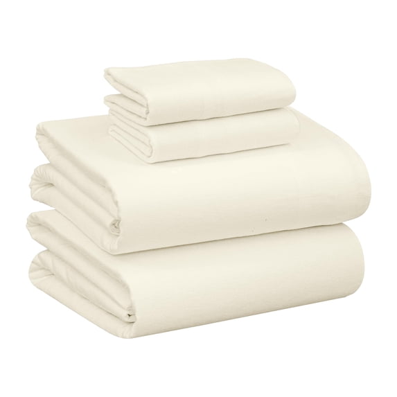 RUVANTI 100% Cotton Flannel Sheets Full Size - 4 Piece Warm, Soft & Breathable, Deep Pocket, Double Brushed Cozy All Season Bedding Set, Ivory