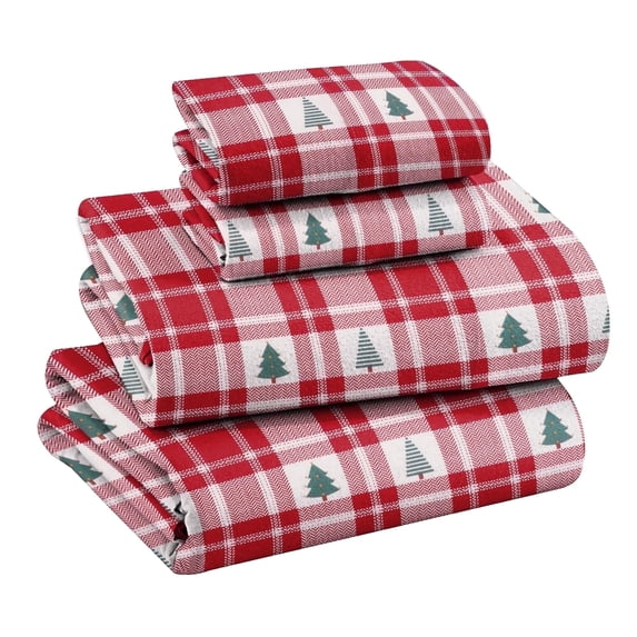 Ruvanti Flannel Sheets Full Size - 100% Cotton Brushed Flannel Bed Sheet Sets - Deep Pockets 16 inches (Fits up to 18") - All Seasons Breathable & Super Soft - Warm & Cozy - 4 Pcs - Christmas Plaid
