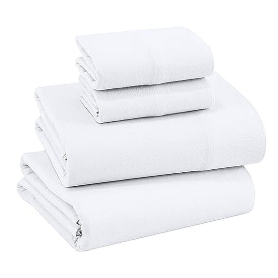 RUVANTI Flannel Sheets Full Size - 100% Cotton Double Brushed Bed Sheets Set, Deep Pockets 16 Inches, All Seasons Breathable & Extra Soft Full Sheets, Warm & Cozy, 4 Piece, White