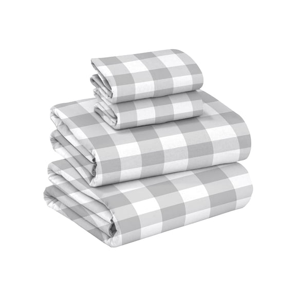 RUVANTI Flannel Sheets King Size - GOTS Certified 100% Organic Cotton, 4 Piece Warm, Soft & Breathable Set, Deep Pocket Snug Fit, Double Brushed Cozy All Season Bedding, Open Gingham