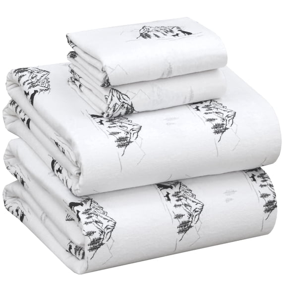 RUVANTI Flannel Sheets King Size - 100% Cotton Brushed King Bed Sheets Set - Deep Pockets 16 Inches - All Seasons Breathable & Extra Soft - Warm & Cozy, 4 Piece, Soul Dog White