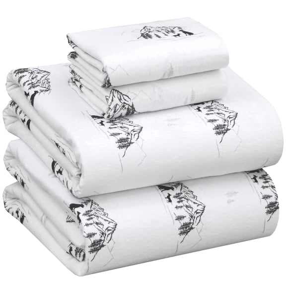 RUVANTI Flannel Sheets King Size - 100% Cotton Brushed King Bed Sheets Set - Deep Pockets 16 Inches - All Seasons Breathable & Extra Soft - Warm & Cozy, 4 Piece, Soul Dog White