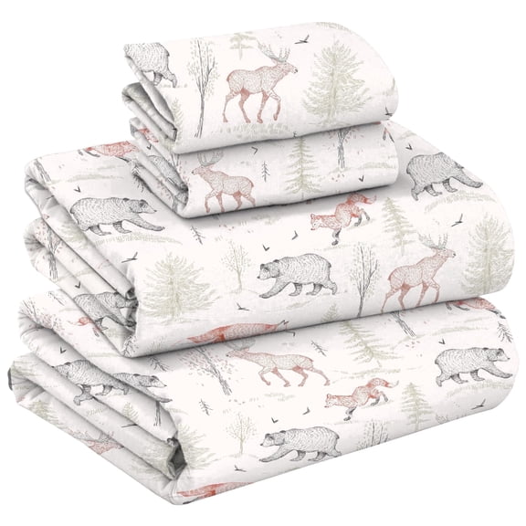 RUVANTI 100% Cotton Flannel Sheets King 4 Pcs Wildwood Tapestry