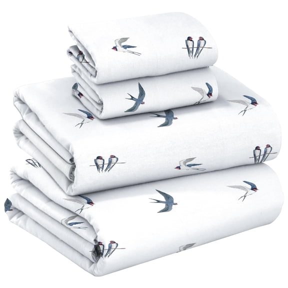 RUVANTI Flannel Sheets Queen Size - GOTS Certified 100% Organic Cotton, 4 Piece Warm, Soft & Breathable Set, Deep Pocket Snug Fit, Double Brushed Cozy All Season Bedding, Whispering Wings