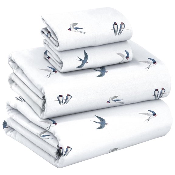 RUVANTI Flannel Sheets Queen Size - GOTS Certified 100% Organic Cotton, 4 Piece Warm, Soft & Breathable Set, Deep Pocket Snug Fit, Double Brushed Cozy All Season Bedding, Whispering Wings