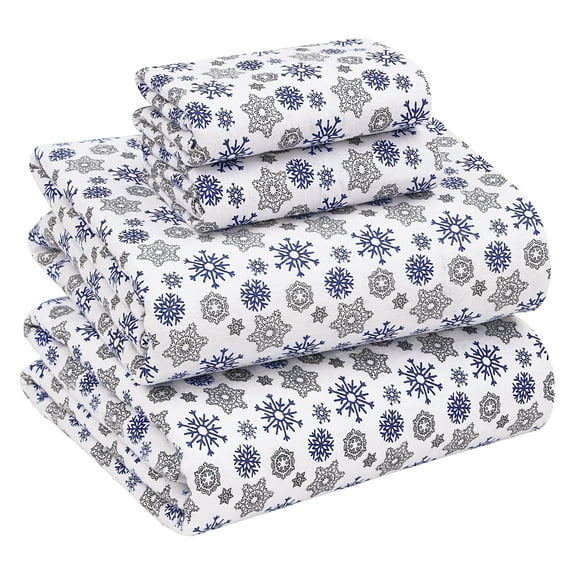 RUVANTI Flannel Sheets Queen Size - 100% Cotton Double Brushed Bed Sheets, Deep Pockets 16 Inches Queen Sheet Set, All Seasons Breathable & Extra Soft - Warm & Cozy, 4 Piece, Snow Flake Grey