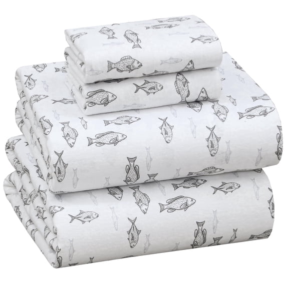 RUVANTI Flannel Sheets Queen Size - 100% Cotton Double Brushed Bed Sheets, Deep Pockets 16 Inches Queen Sheet Set, All Seasons Breathable & Extra Soft - Warm & Cozy, 4 Piece, Fisherman's Tale