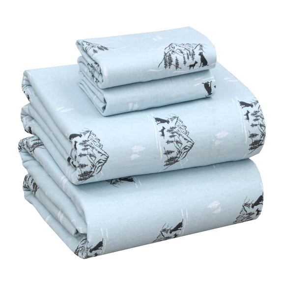 RUVANTI Flannel Sheets Queen Size - 100% Cotton Double Brushed Bed Sheets, Deep Pockets 16 Inches Queen Sheet Set, All Seasons Breathable & Extra Soft - Warm & Cozy, 4 Piece, Soul Dog