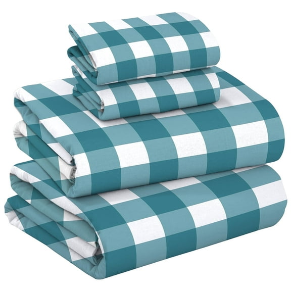 RUVANTI 100% Cotton Flannel Sheets Queen 4 Pcs Cabin Plaid