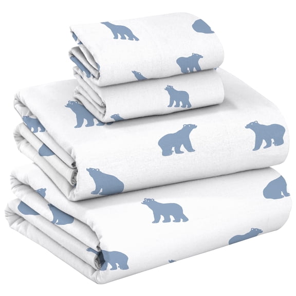RUVANTI 100% Cotton Flannel Sheets Queen 4 Pcs Happy Cubs