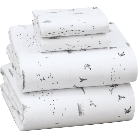 RUVANTI Flannel Sheets Queen Size - 100% Cotton Double Brushed Bed Sheets, Deep Pockets 16 Inches Queen Sheet Set, All Seasons Breathable & Extra Soft - Warm & Cozy, 4 Piece, Sky Ballet