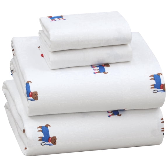 RUVANTI Flannel Sheets Queen Size - 100% Cotton Double Brushed Bed Sheets, Deep Pockets 16 Inches Queen Sheet Set, All Seasons Breathable & Extra Soft - Warm & Cozy, 4 Piece, Puppy Playoff