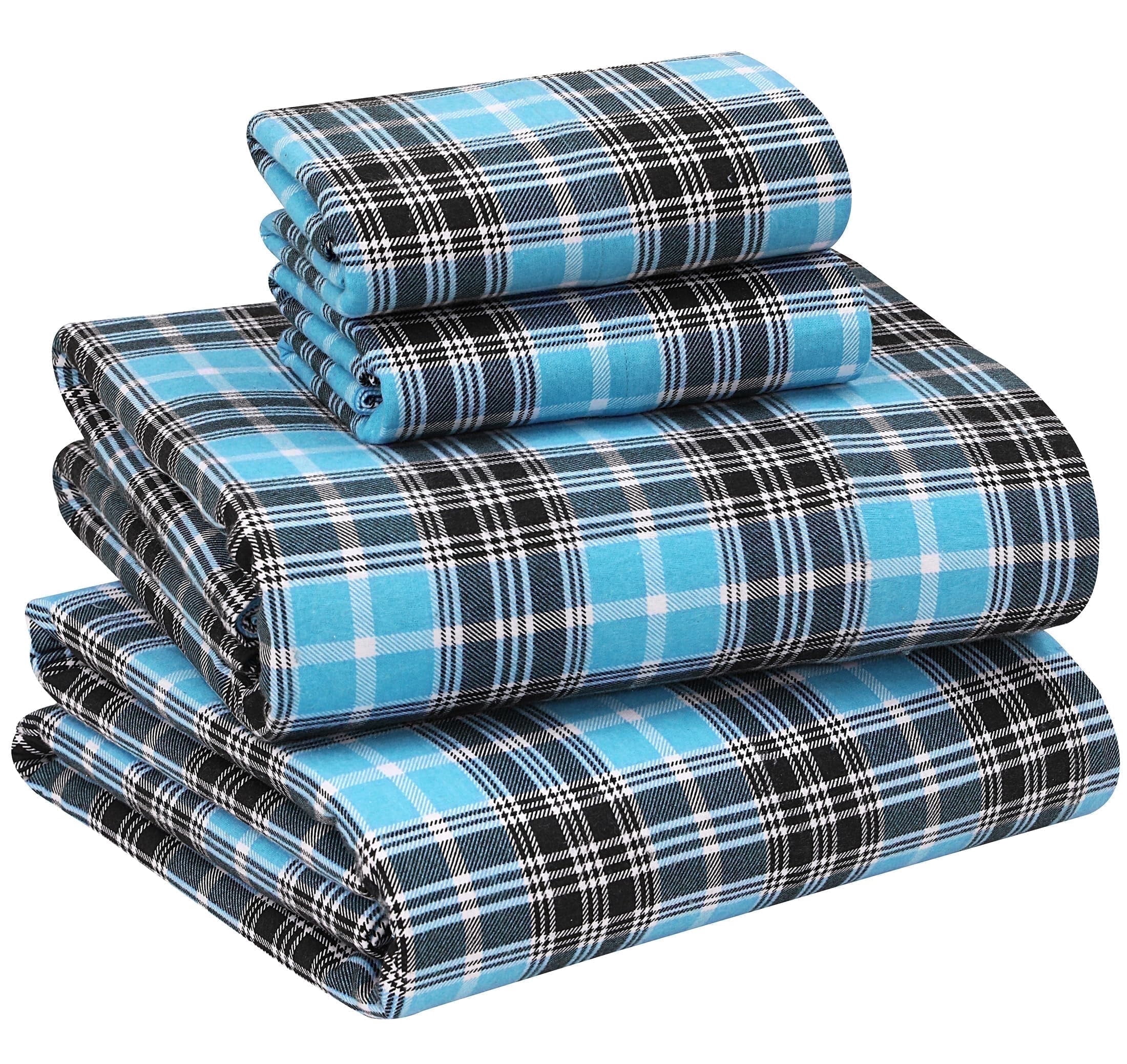 RUVANTI Flannel Sheets Queen Size - 100% Cotton Double Brushed Bed Sheets, Deep Pockets 16 Inches Queen Sheet Set, All Seasons Breathable & Extra Soft - Warm & Cozy, 4 Piece, Teal Plaid