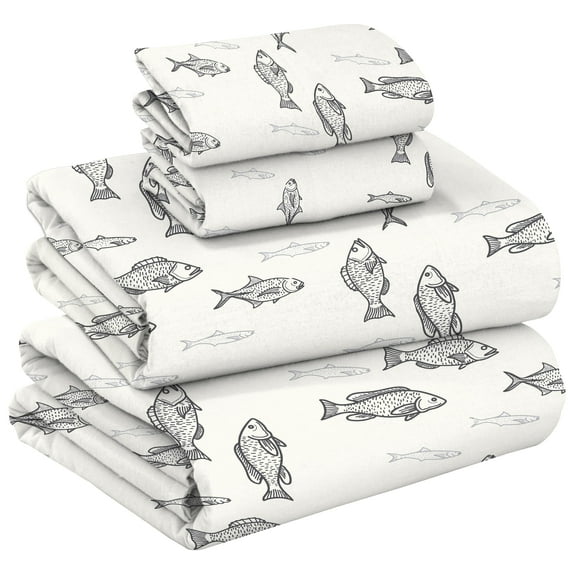 RUVANTI 100% Cotton Flannel Sheets Twin 3 Pcs Fisherman's Tale
