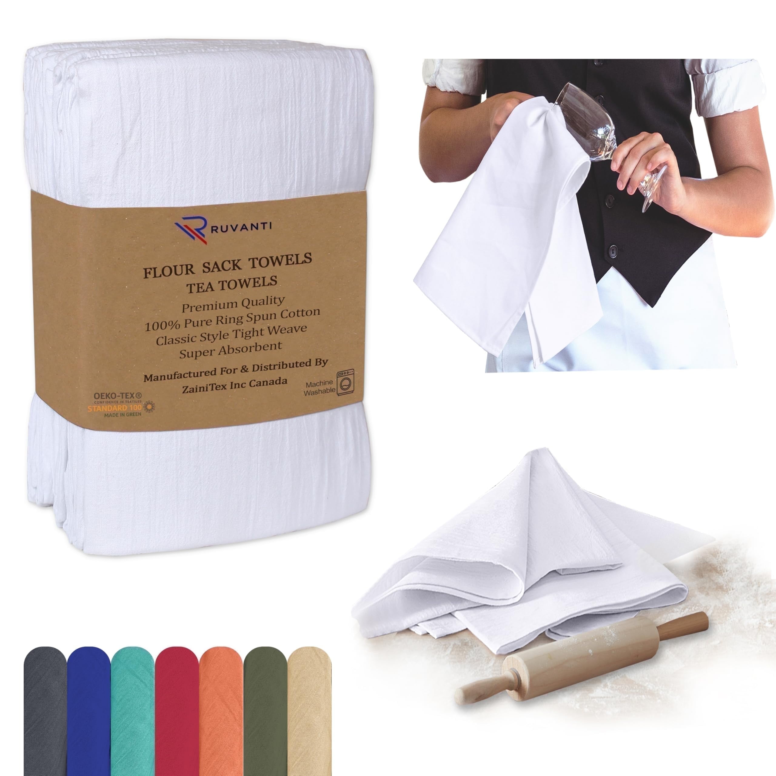 Ruvanti Flour Sack Towels 12 Pack 28 x 28 inches, Ring Spun 100% Cotton Flour Sack Dish Towels, Machine Washable, Absorbent Tea Towels - Flour Sack Kitchen Towels for Drying and Cleaning - White - Walmart.com
