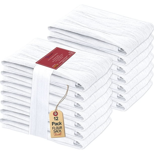 Ruvanti Flour Sack Towels 12 Pack 28 x 28 inches, Ring Spun 100 Cotton