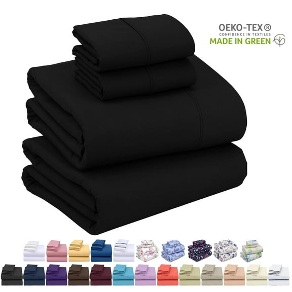 Ruvanti Full Size Sheets Set - Luxurious Silky Soft Microfiber Bedding - Cozy & Comfy - 15 Inch Deep Pocket (Fits up to 17") Hotel Bed Sheets - 4 Pcs - Black