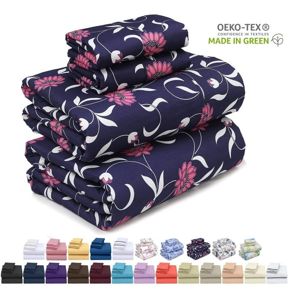 Ruvanti Full Size Sheets Set - Luxurious Silky Soft Microfiber Bedding - Cozy & Comfy - 15 inch Deep Pocket (Fits up to 17") Hotel Bed Sheets - 4 Pcs - Floral Pink & White