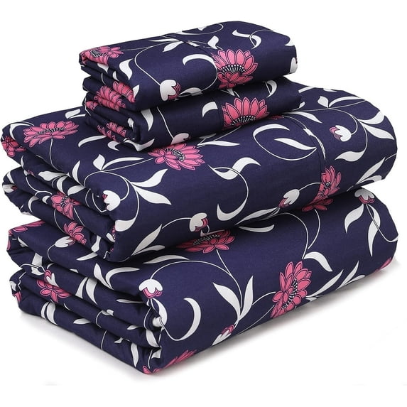 Ruvanti King Size Sheets Set - Luxurious Silky Soft Microfiber Bedding - Cozy & Comfy - 15 inch Deep Pocket (Fits up to 17") Hotel Bed Sheets - 4 Pcs - Floral Pink & White