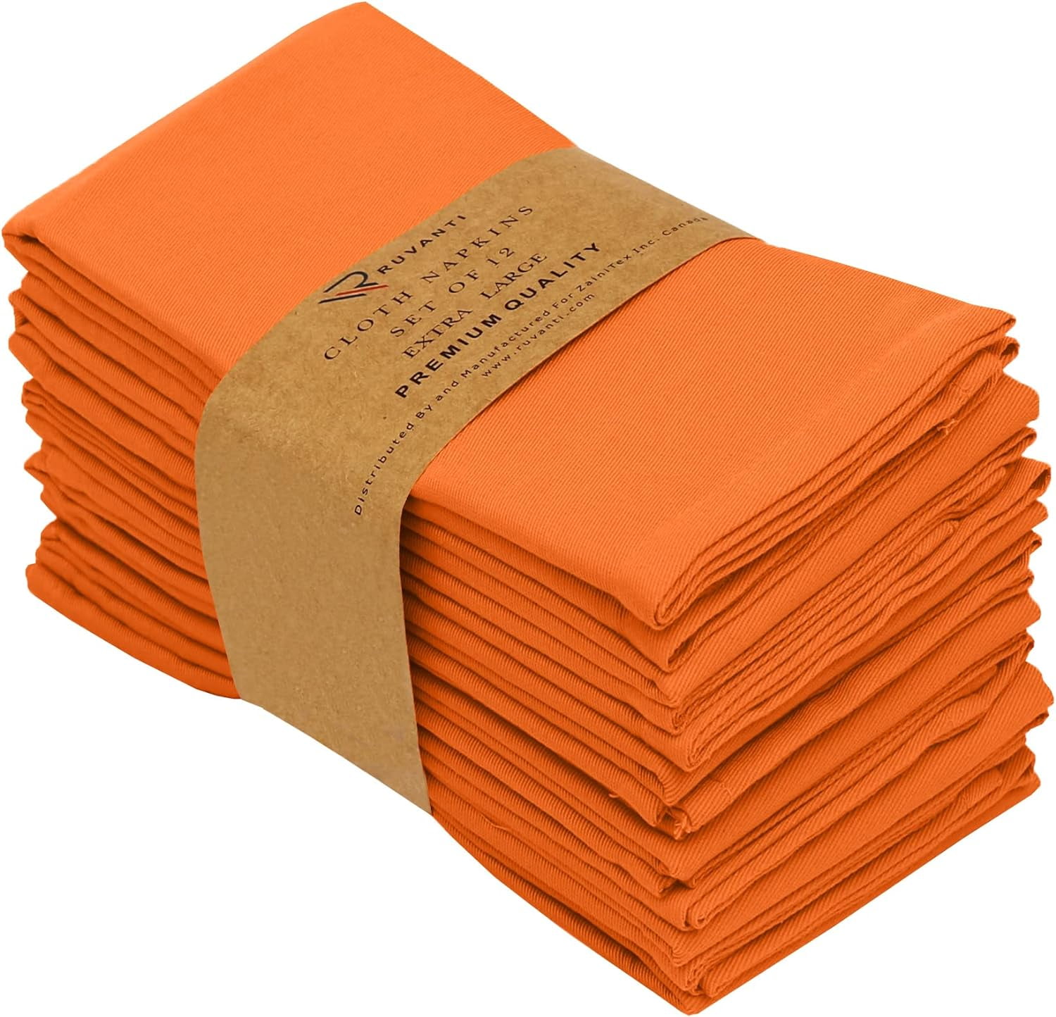 Saffron Orange Cotton Blend Square Cloth Napkins, Set of 12