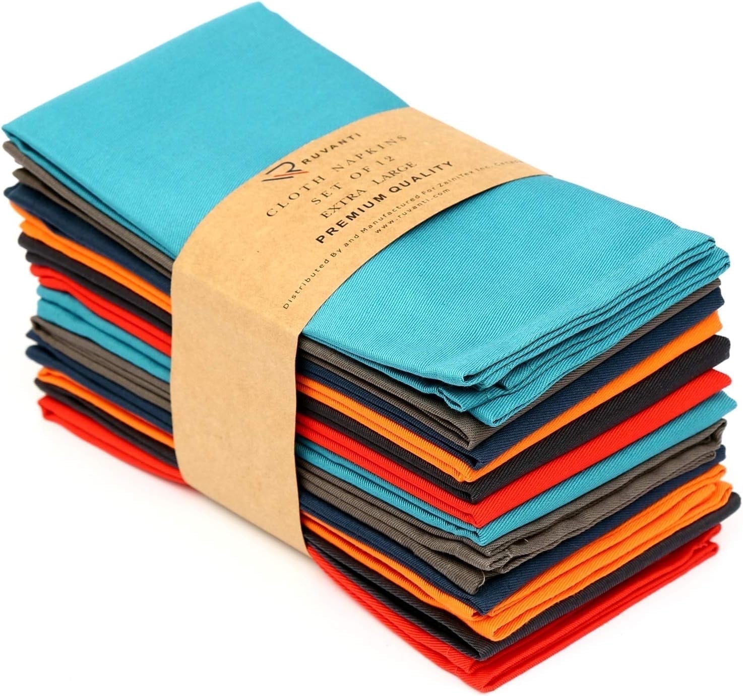 Ruvanti Multi Color Cotton Blend 18x18 Inch Cloth Napkins Set of 12