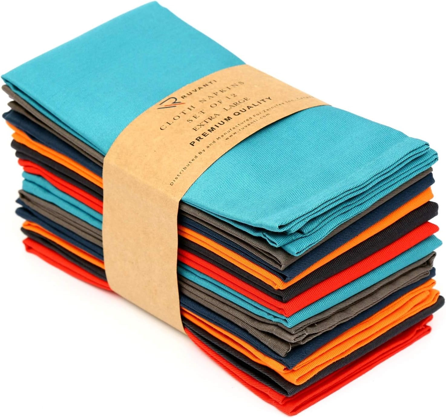 Ruvanti Multi Color Cotton Blend 18x18 Inch Cloth Napkins Set of 12