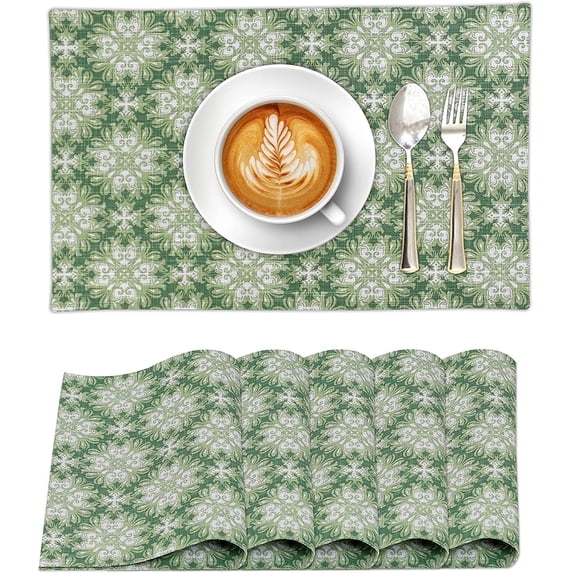 Ruvanti Placemats 100% Cotton 13x19 inch, Dining Table Placemats Set of 6, Modern Place Mats for Dining Table Décor, Kitchen & Table Linens, Coffee Mat for Christmas Dinners – Grass Green