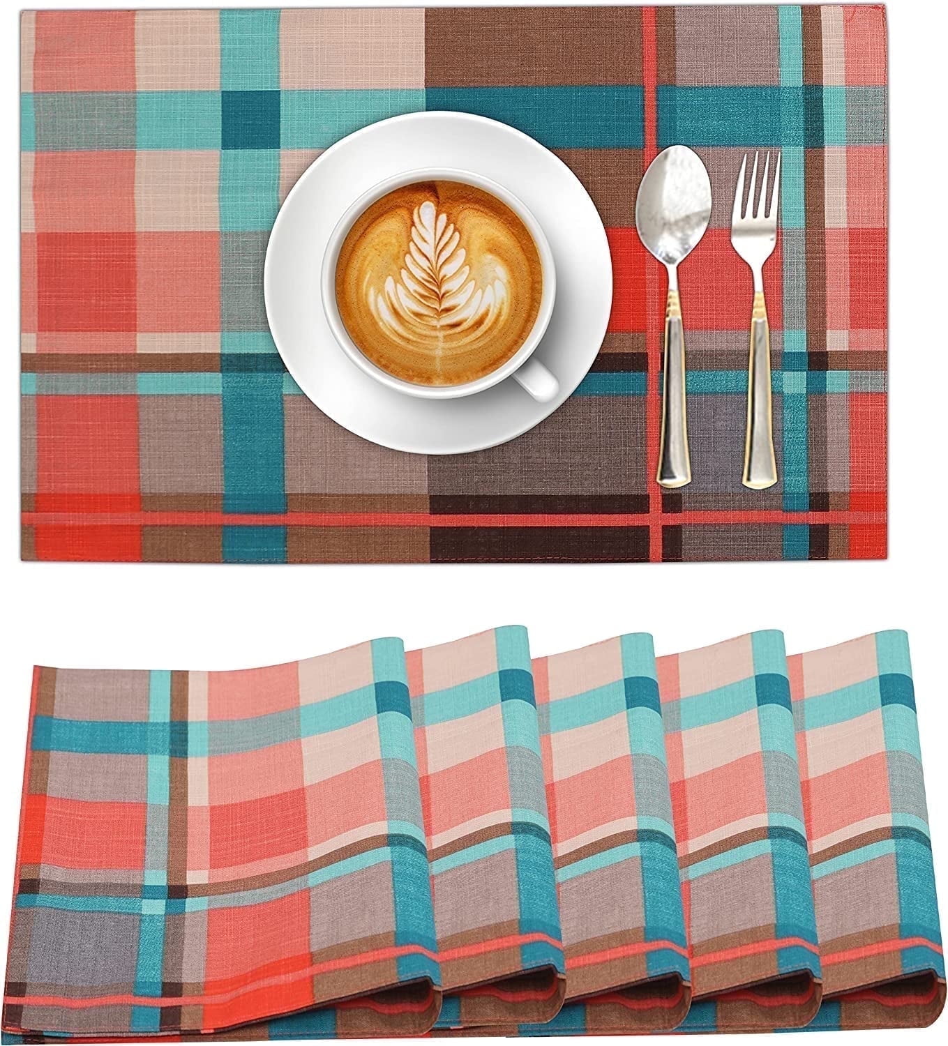 Colorful Plaid Cotton Rectangle Placemats Set of 6