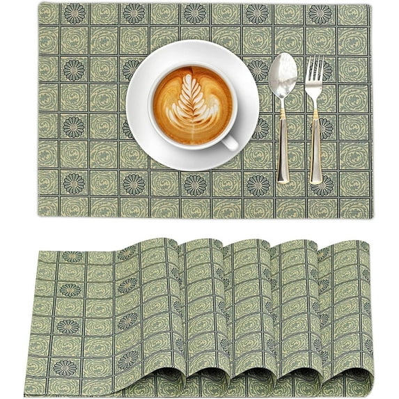 Ruvanti Placemats 100% Cotton 13x19 inch, Dining Table Placemats Set of 6, Modern Place Mats for Dining Table Décor, Kitchen & Table Linens, Coffee Mat for Christmas Dinners – Floral Tiles