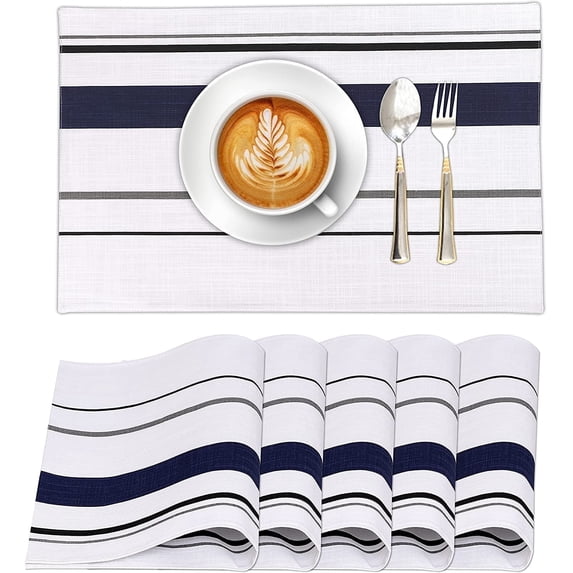 Ruvanti Placemats 100% Cotton 13x19 inch, Dining Table Placemats Set of 6, Modern Place Mats for Dining Table Décor, Kitchen & Table Linens, Coffee Mat for Christmas Dinners – Navy Stripe