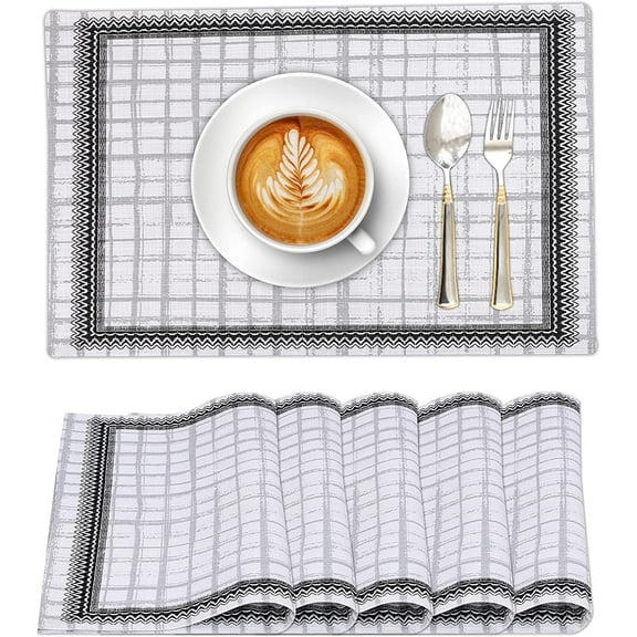 Ruvanti Placemats 100% Cotton 13x19 inch, Dining Table Placemats Set of 6, Modern Place Mats for Dining Table Décor, Kitchen & Table Linens, Coffee Mat for Christmas Dinners – Ikat Check