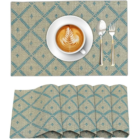 Ruvanti Placemats 100% Cotton 13x19 inch, Dining Table Placemats Set of 6, Modern Place Mats for Dining Table Decor, Kitchen & Table Linens, Coffee Mat for Christmas Dinners – Linear