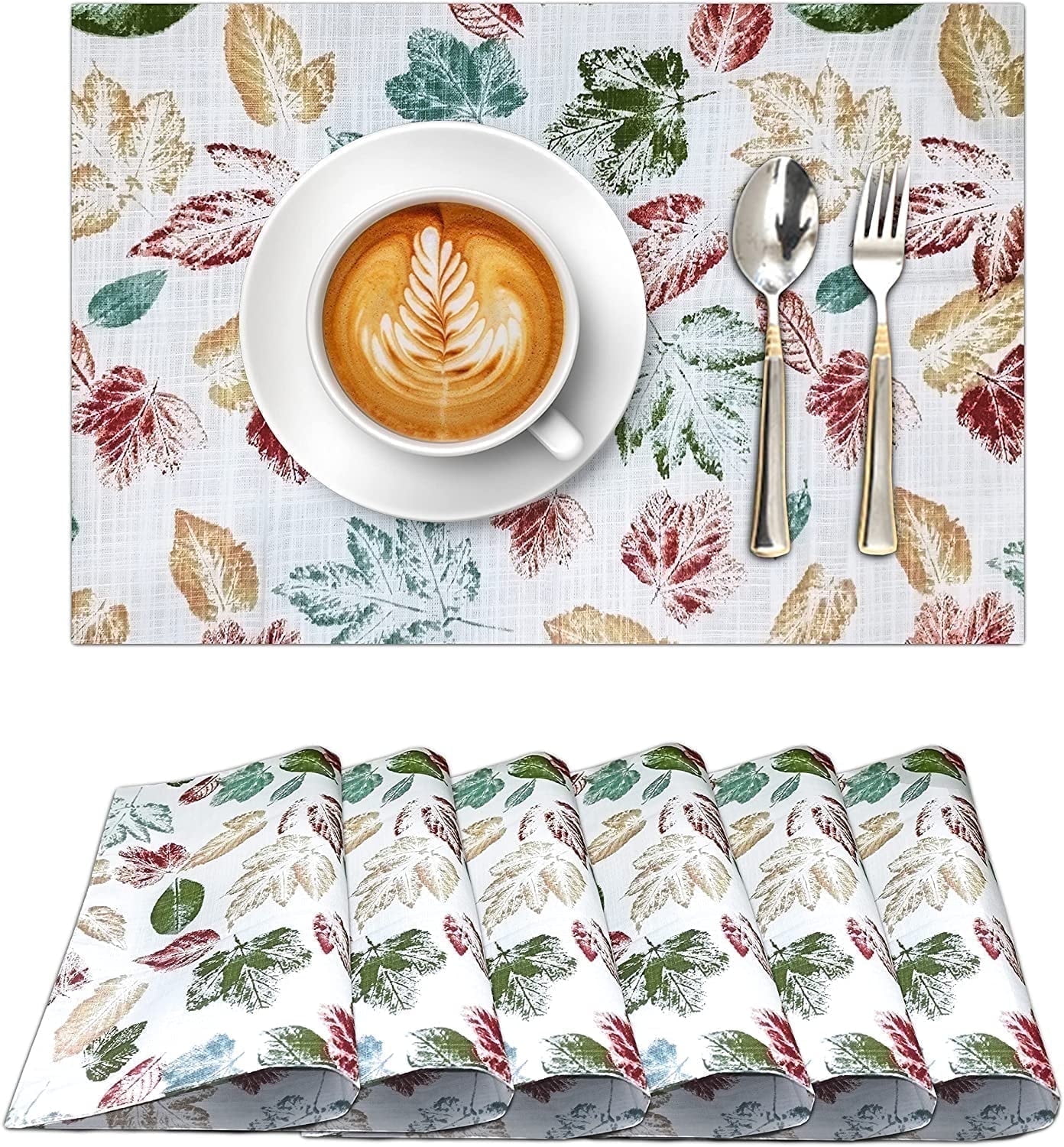 Ruvanti Placemats 100% Cotton 13x19 inch, Dining Table Placemats Set of 6, Modern Place Mats for Dining Table Decor, Kitchen & Table Linens, Coffee Mat for Christmas Dinners – Stamped Leaves - Walmart.com