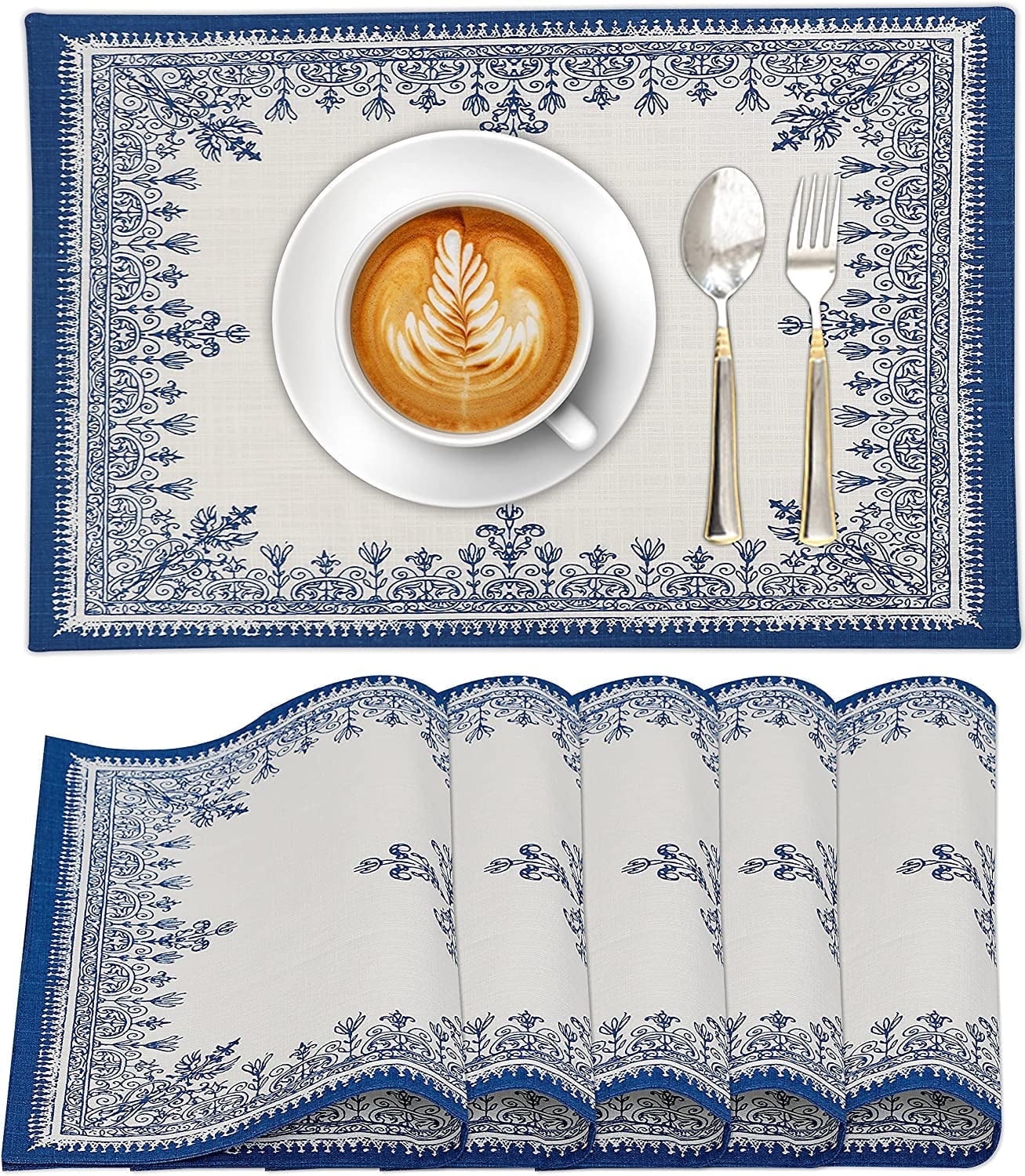 Ruvanti Placemats 100% Cotton 13x19 inch, Dining Table Placemats Set of 6, Modern Place Mats for Dining Table Décor, Kitchen & Table Linens, Coffee Mat for Christmas Dinners – Ethnic
