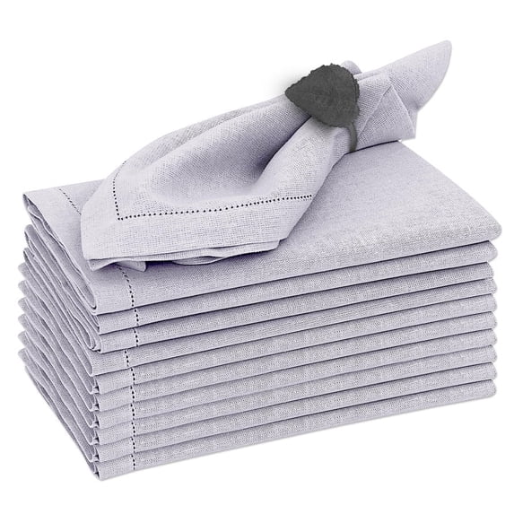 Ruvanti Premium Linen Napkins Set of 6-20x20 Inch, Classic Hemstitch, Mitered Corner Cloth Napkins - Soft, Elegant Dinner Napkins Cloth Washable for Weddings, Parties, Everyday Use - Lavender Grey