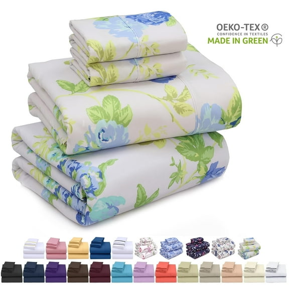 Ruvanti Queen Sheets Set - Luxurious Silky Soft Microfiber Bedding - Cozy & Comfy - 15 inch Deep Pocket (Fits up to 17") Hotel Bed Sheets - 4 Pcs - Green Floral
