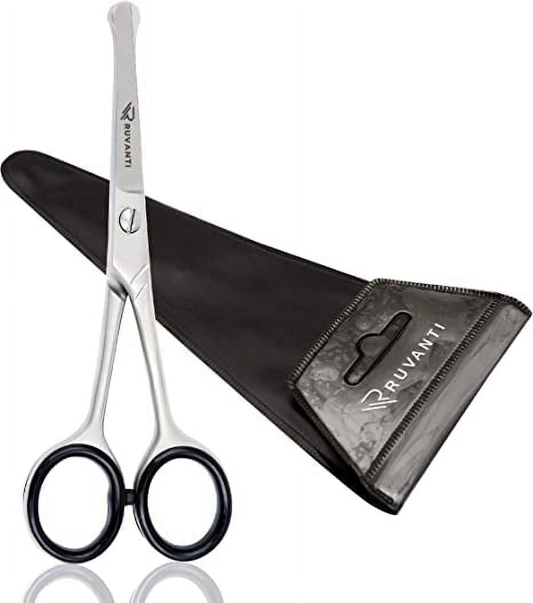 Ruvanti Round Headed Nose Hair Scissors/Safety Scissors for Kids & Infants 5.2" German Stainless Steel Baby Scissors/Baby Nail Scissors. Facial Hair Scissors/Beard Trimming Scissor/Mustache Scissor.